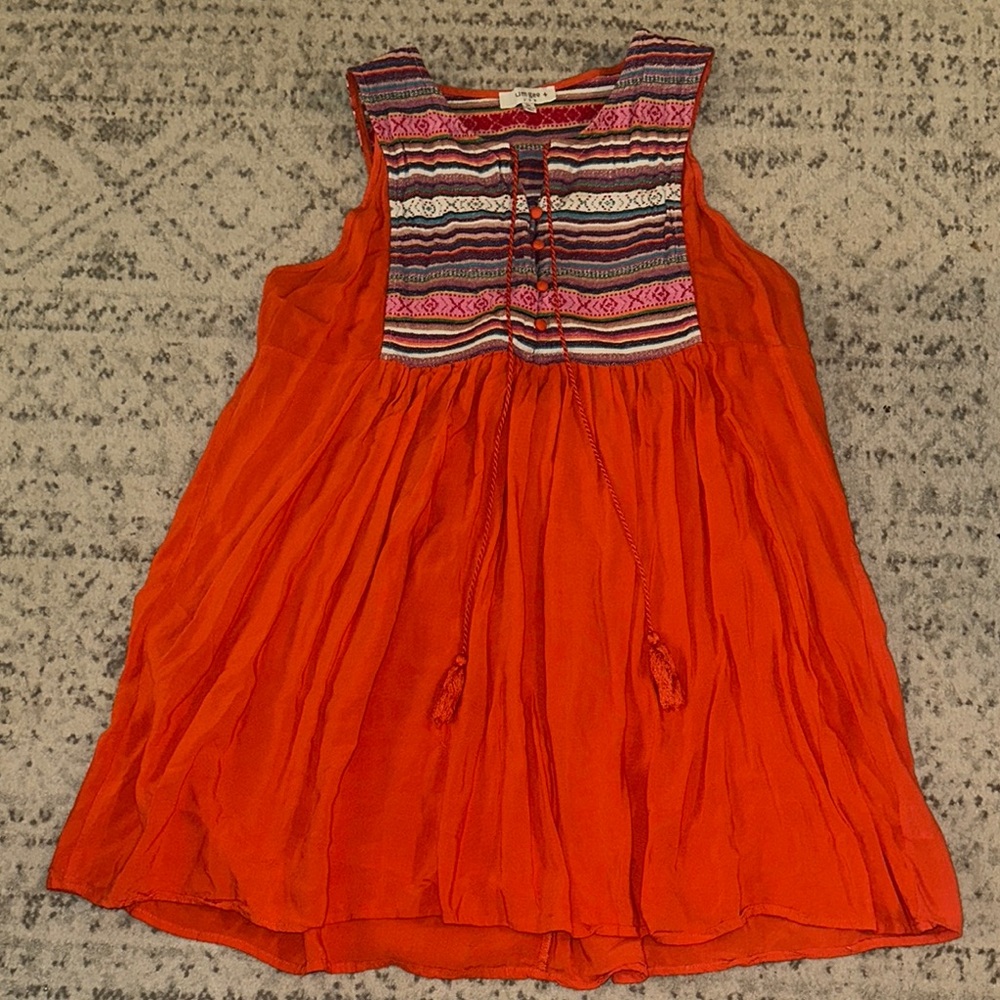 Boho Embroidered Orange Sleeveless Dress